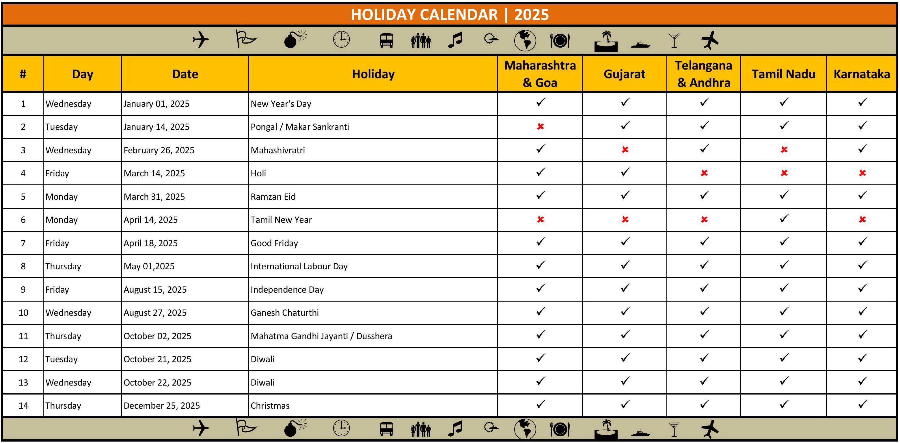 Holiday Calendar